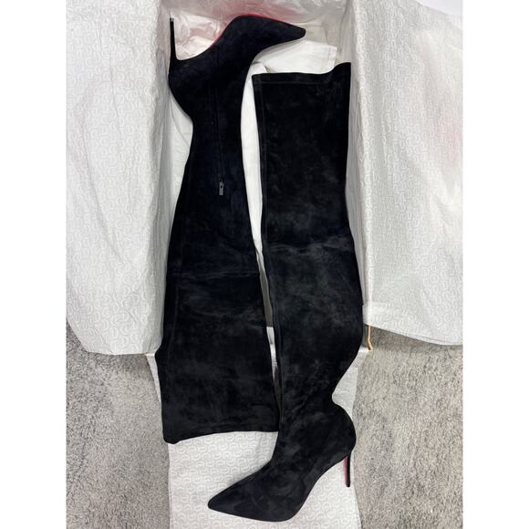 Christian Louboutin Kate Botta Alta 85 Black Suede OTK Knee Thigh Heel Boot 38.5 - Picture 4 of 16
